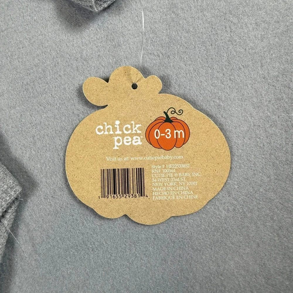 Chick Pea Unisex 0-3M Bodysuit Grey Pumpkin‎ Halloween Waffle Knit Thermal NWT